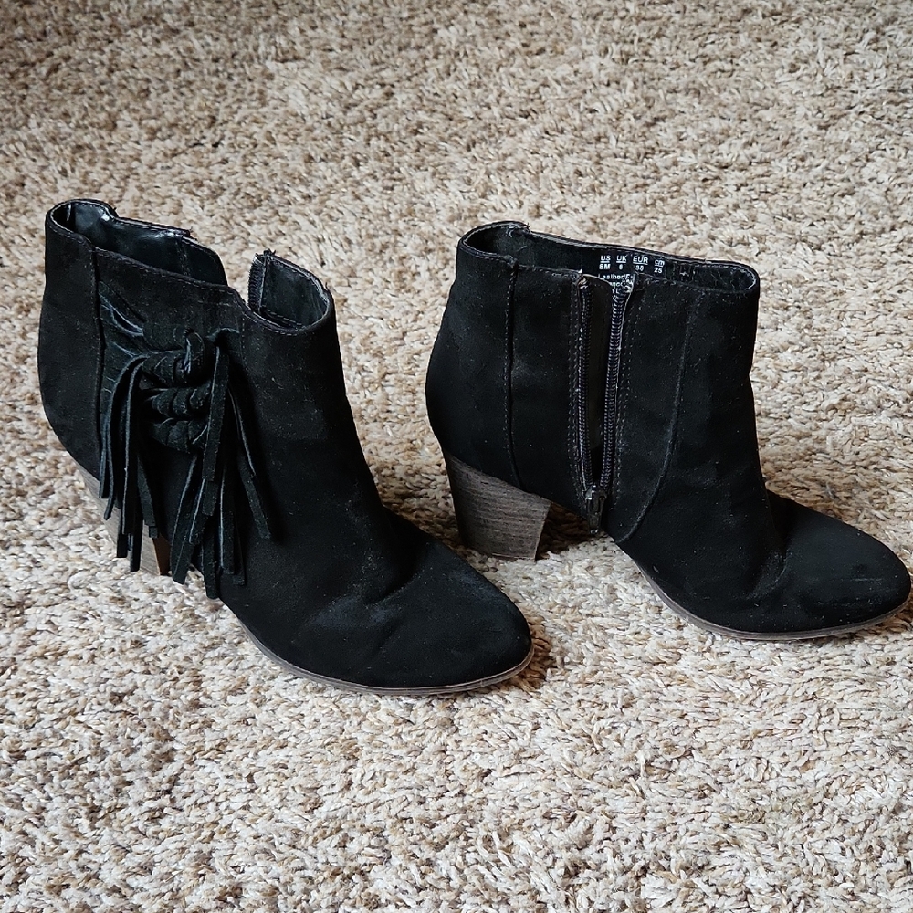 Fergalicious Black Ankle Booties with Fringe